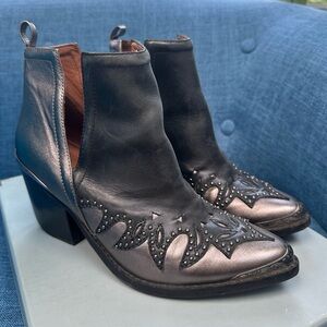 Olinda Metallic Leather Decorative Jeffrey Campbell Ankle Boots Womens Size 8